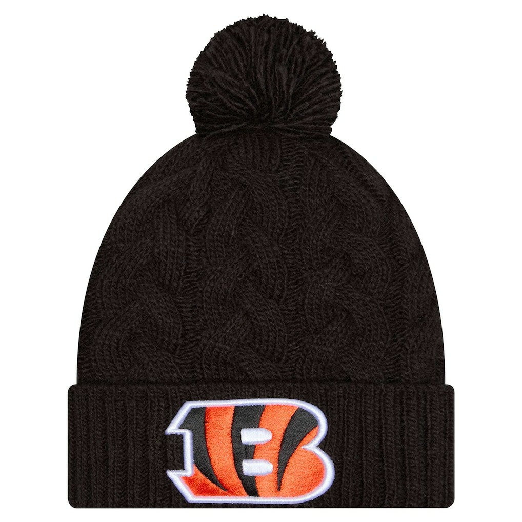 Cincinnati Bengals New Era Women's Cable Cuffed Knit Hat with Pom - Black cheap