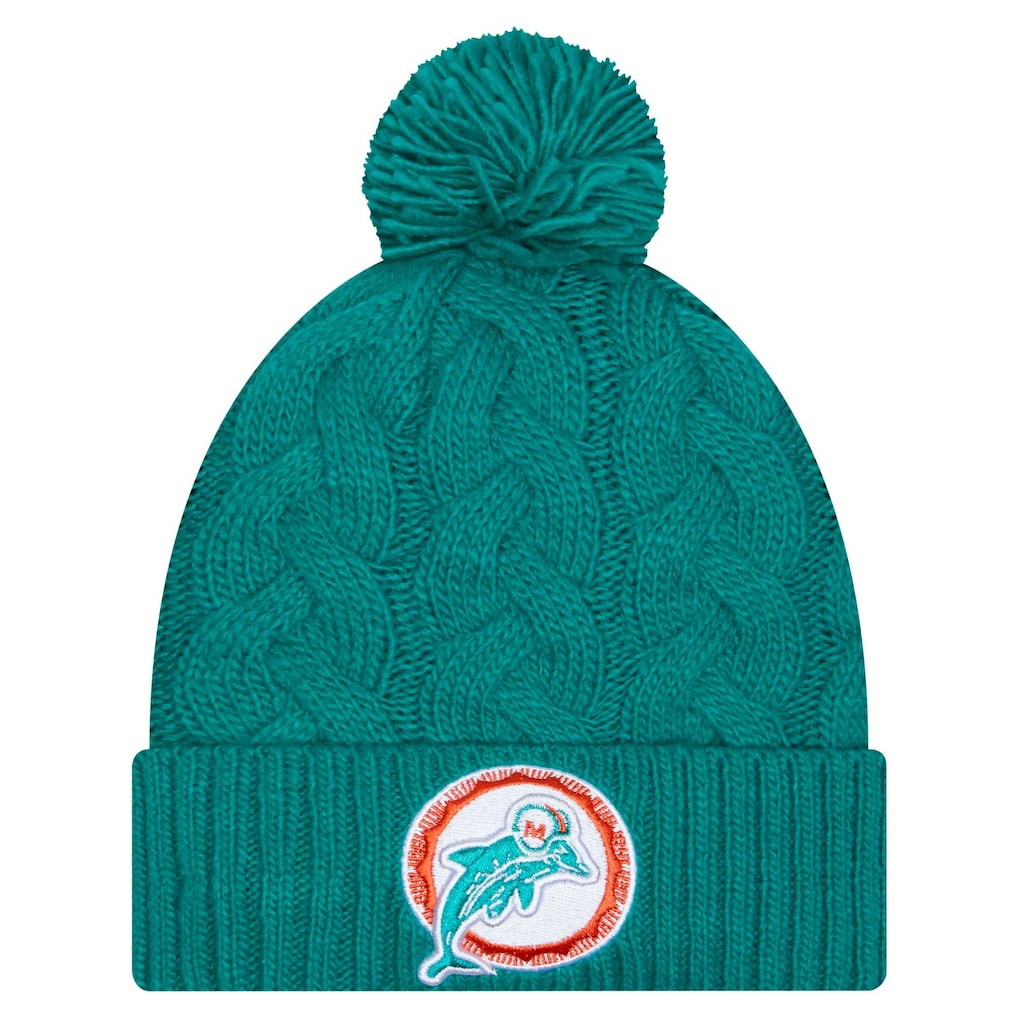 Miami Dolphins New Era Women's Cable Cuffed Knit Hat with Pom - Aqua online