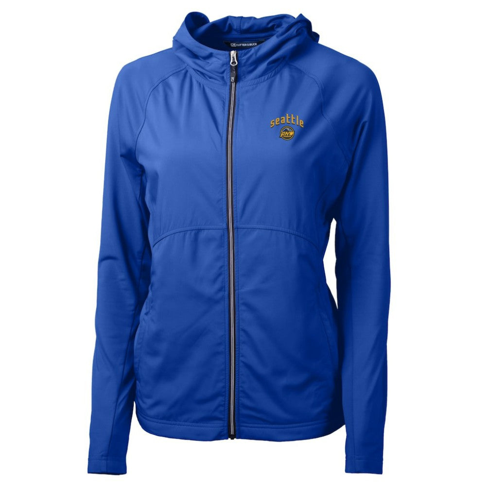 Seattle Mariners Cutter & Buck Women's City Connect Adapt Eco Knit Hybrid Recycled Full-Zip Hooded Jacket Blue