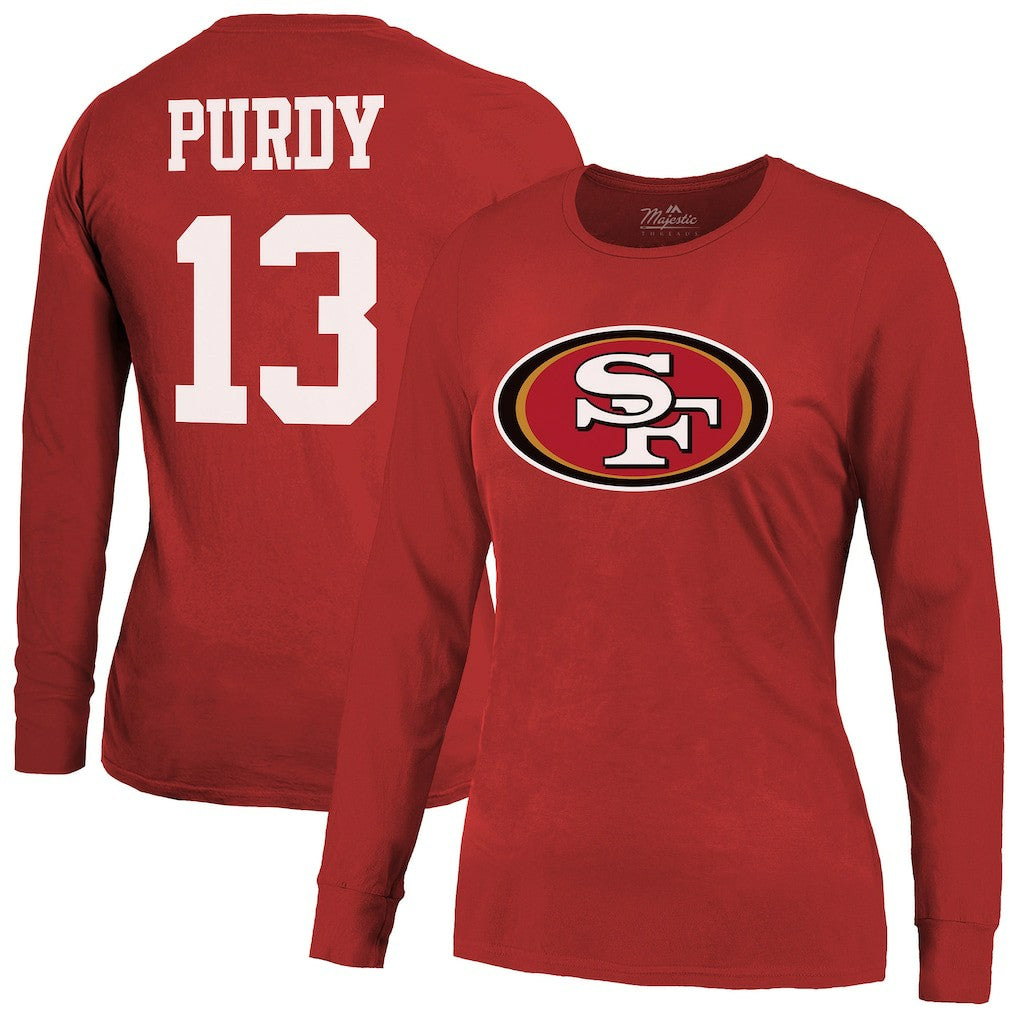 Brock Purdy San Francisco 49ers Majestic Threads Women's Player Name & Number Long Sleeve T-Shirt - Scarlet discount