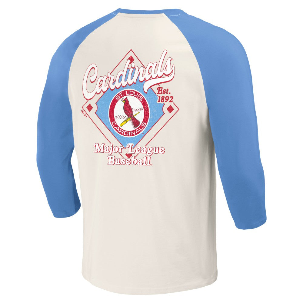 St. Louis Cardinals Darius Rucker Collection Cooperstown Collection Raglan 3/4-Sleeve T-Shirt Light Blue/White