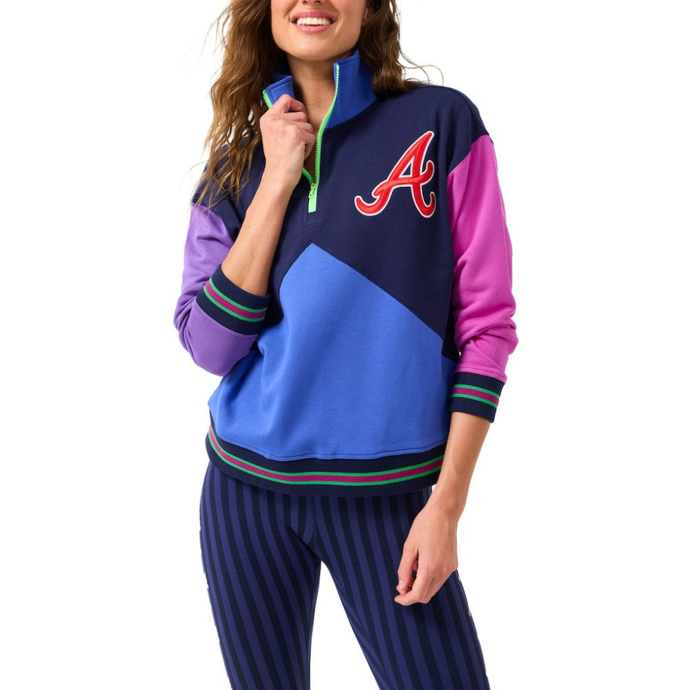 Atlanta Braves Terez Women's Classic Colorblock Quarter-Zip Sweatshirt Navy/Blue