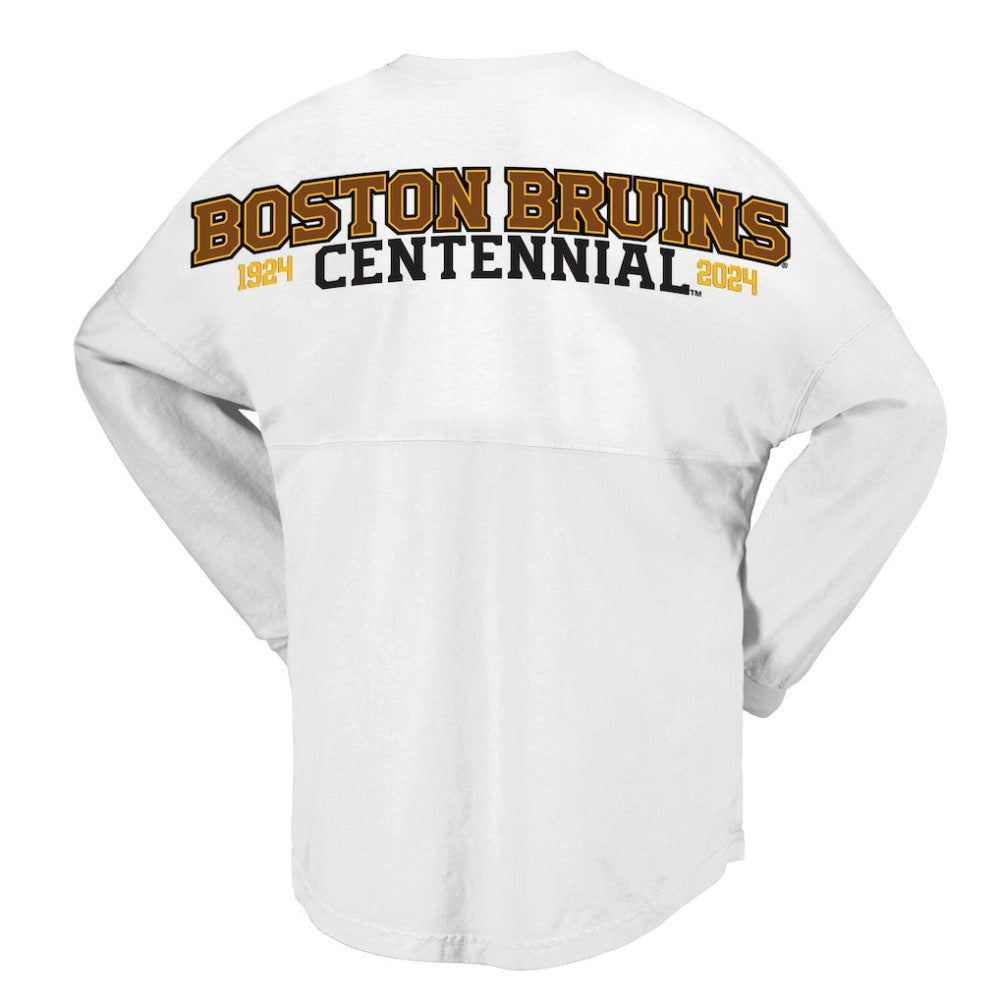 Boston Bruins Fanatics Women's 100th Anniversary Spirit Jersey T-Shirt - White T-shirts