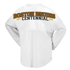 Boston Bruins Fanatics Women's 100th Anniversary Spirit Jersey T-Shirt - White T-shirts