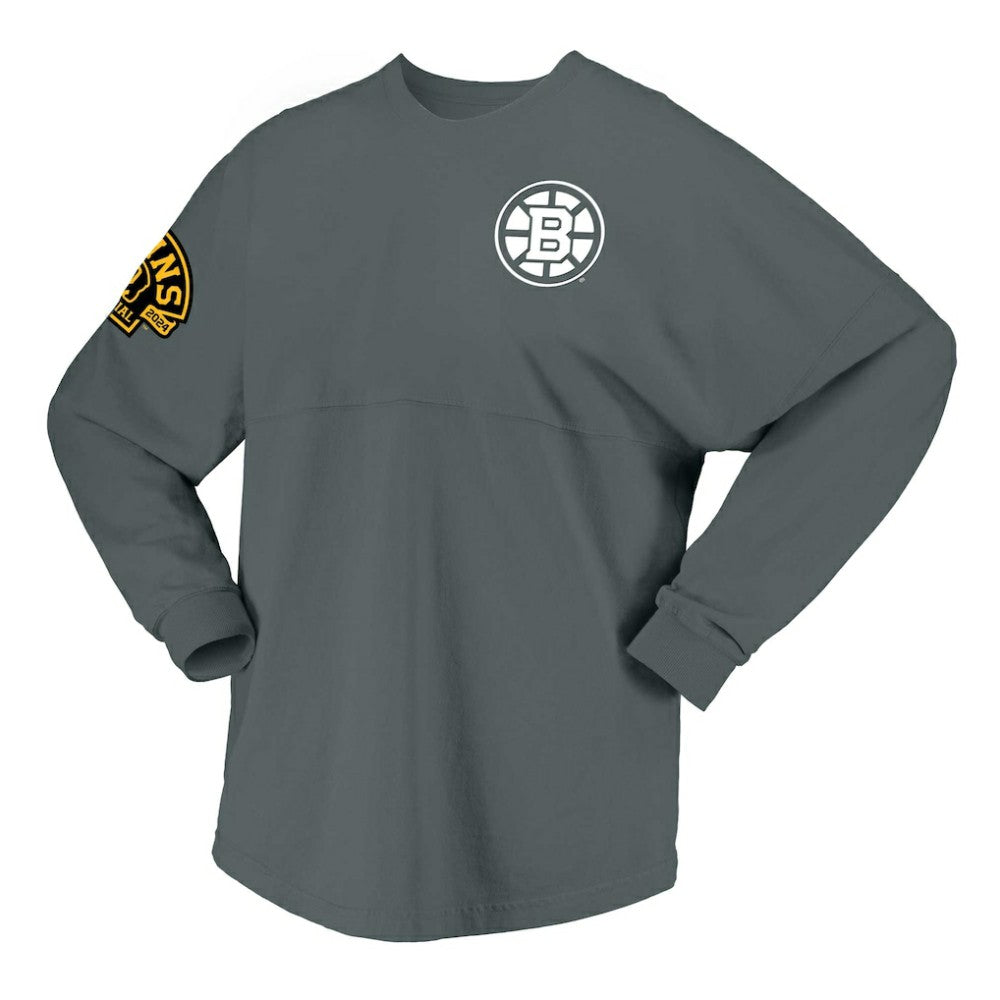 Boston Bruins Fanatics Women's 100th Anniversary Spirit Jersey T-Shirt - Gray T-shirts
