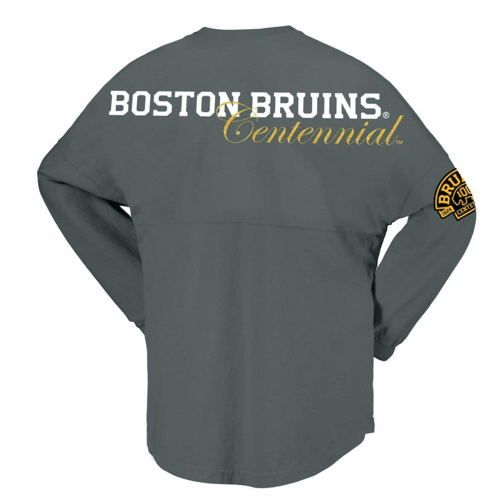 Boston Bruins Fanatics Women's 100th Anniversary Spirit Jersey T-Shirt - Gray T-shirts