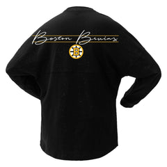 Boston Bruins Fanatics Women's 100th Anniversary Sparkle Spirit Jersey T-Shirt - Black T-shirts