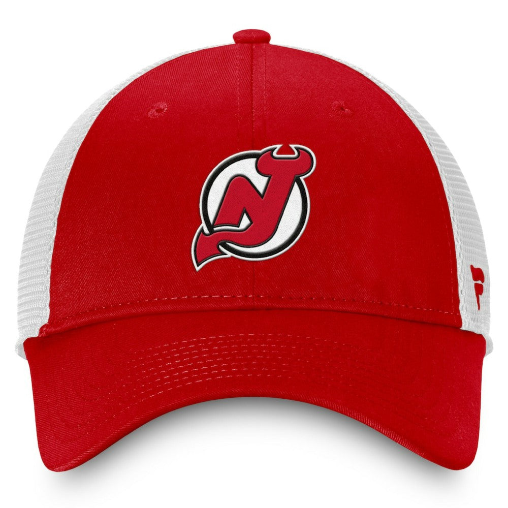 New Jersey Devils Fanatics Core Primary Logo Trucker Adjustable Hat - Red/White Jerseys