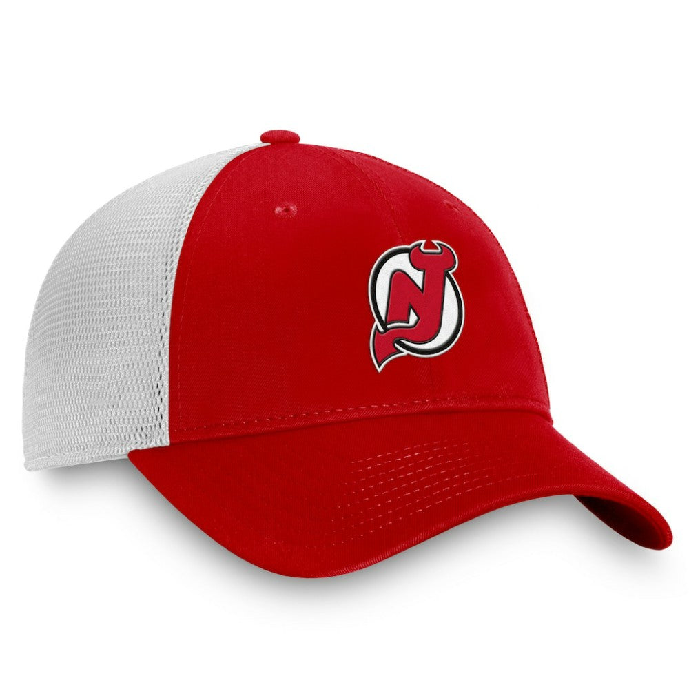 New Jersey Devils Fanatics Core Primary Logo Trucker Adjustable Hat - Red/White Jerseys