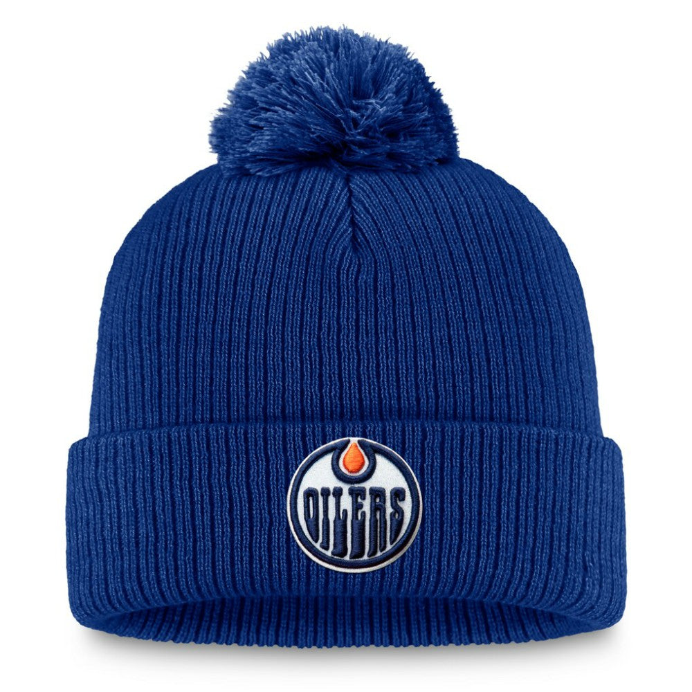 Edmonton Oilers Fanatics Primary Logo Cuffed Knit Hat with Pom - Royal Hats