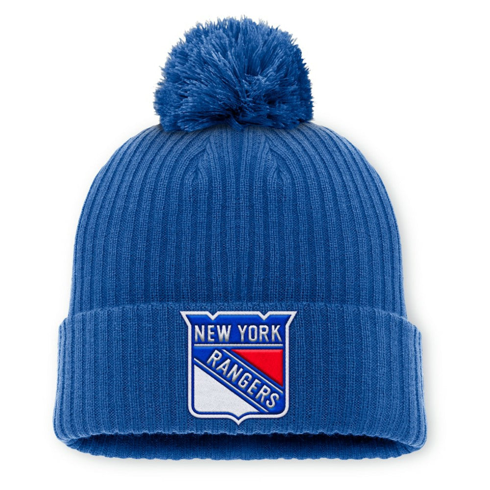 New York Rangers Fanatics Primary Logo Cuffed Knit Hat with Pom - Blue Hats