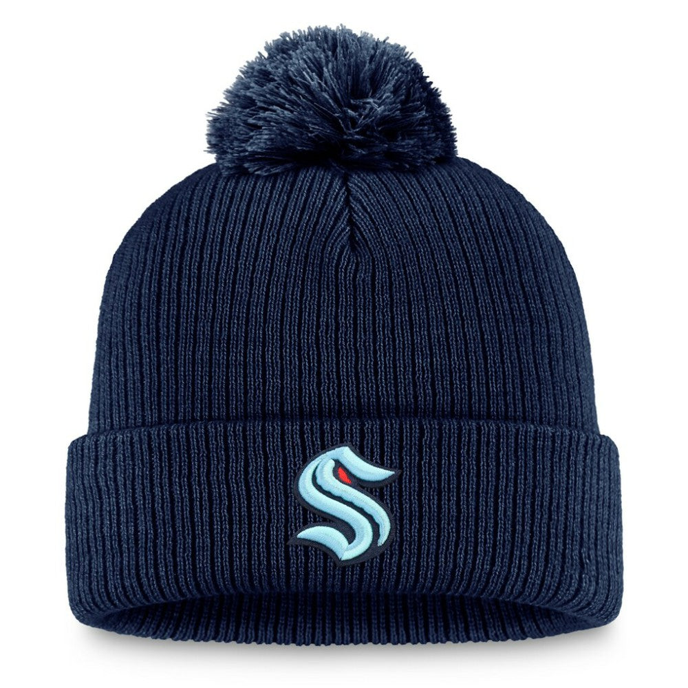 Seattle Kraken Fanatics Primary Logo Cuffed Knit Hat with Pom - Deep Sea Blue Hats