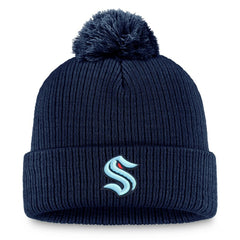 Seattle Kraken Fanatics Primary Logo Cuffed Knit Hat with Pom - Deep Sea Blue Hats