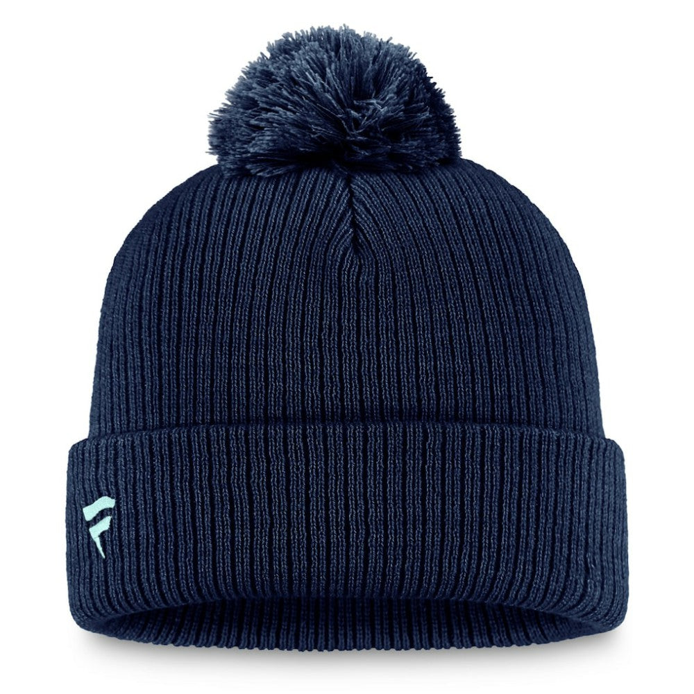Seattle Kraken Fanatics Primary Logo Cuffed Knit Hat with Pom - Deep Sea Blue Hats