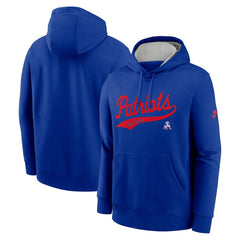 New England Patriots Rewind Club Logo Pullover Hoodie - Royal on sale