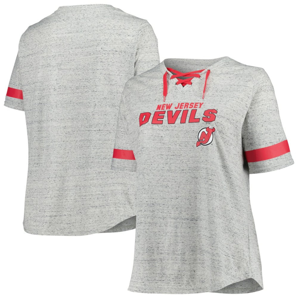 New Jersey Devils Fanatics Women's Plus Size Lace-Up T-Shirt - Heather Gray T-shirts