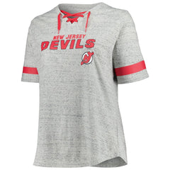 New Jersey Devils Fanatics Women's Plus Size Lace-Up T-Shirt - Heather Gray T-shirts