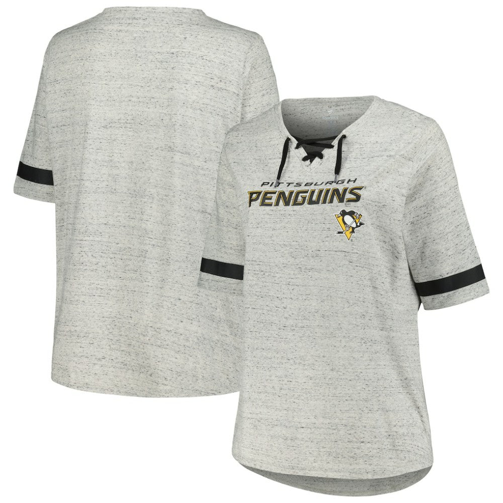 Pittsburgh Penguins Fanatics Women's Plus Size Lace-Up T-Shirt - Heather Gray T-shirts