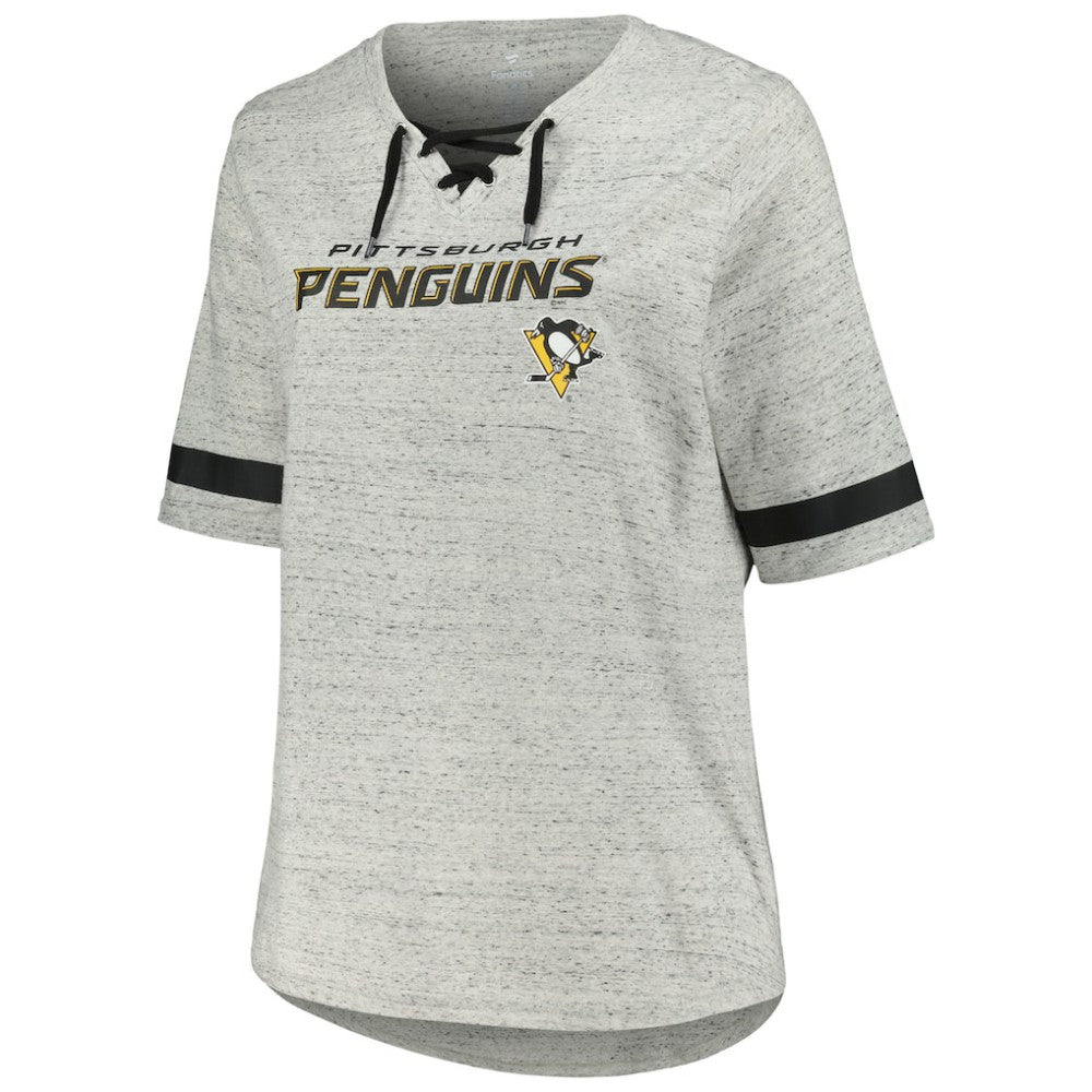 Pittsburgh Penguins Fanatics Women's Plus Size Lace-Up T-Shirt - Heather Gray T-shirts