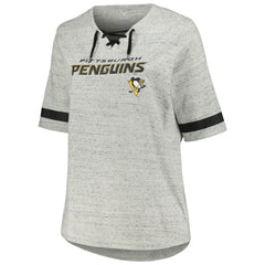 Pittsburgh Penguins Fanatics Women's Plus Size Lace-Up T-Shirt - Heather Gray T-shirts