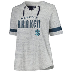 Seattle Kraken Fanatics Women's Plus Size Lace-Up T-Shirt - Heather Gray T-shirts