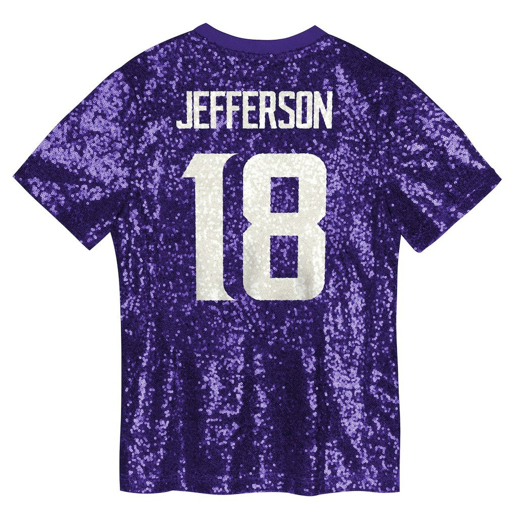 Justin Jefferson Minnesota Vikings Girls Youth Sequin V-Neck Fashion Jersey - Purple for sale