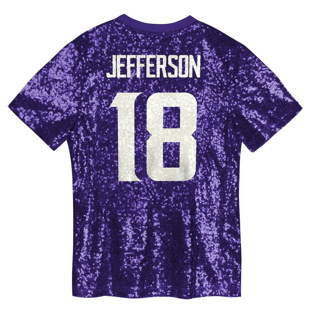 Justin Jefferson Minnesota Vikings Girls Youth Sequin V-Neck Fashion Jersey - Purple for sale