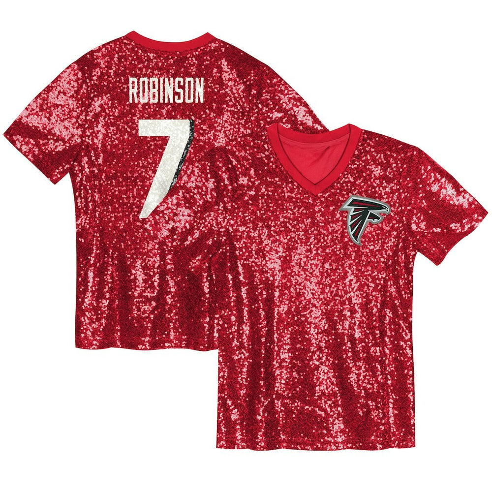 Bijan Robinson Atlanta Falcons Girls Youth Sequin V-Neck Fashion Jersey - Red sale