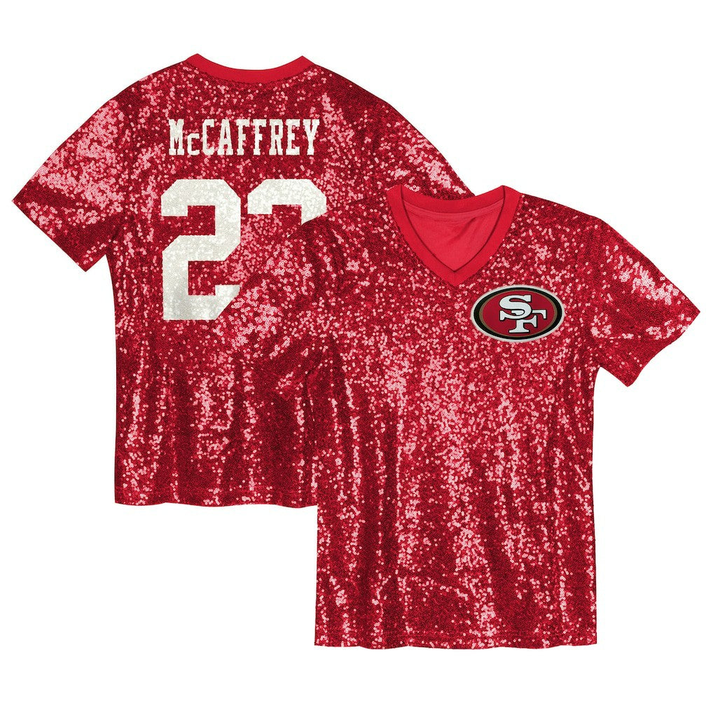 Christian McCaffrey San Francisco 49ers Girls Youth Sequin V-Neck Fashion Jersey - Scarlet outlet