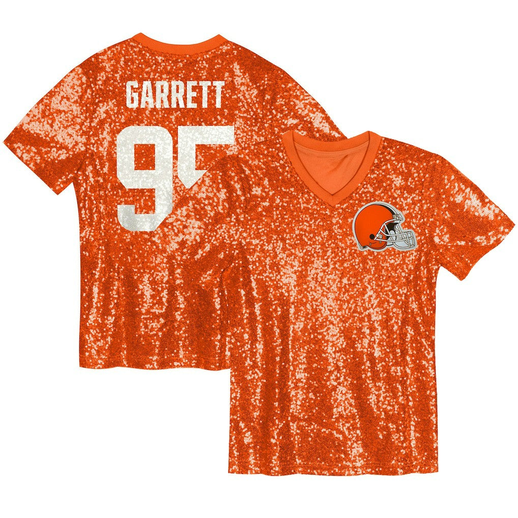 Myles Garrett Cleveland Browns Girls Youth Sequin V-Neck Fashion Jersey - Orange sale