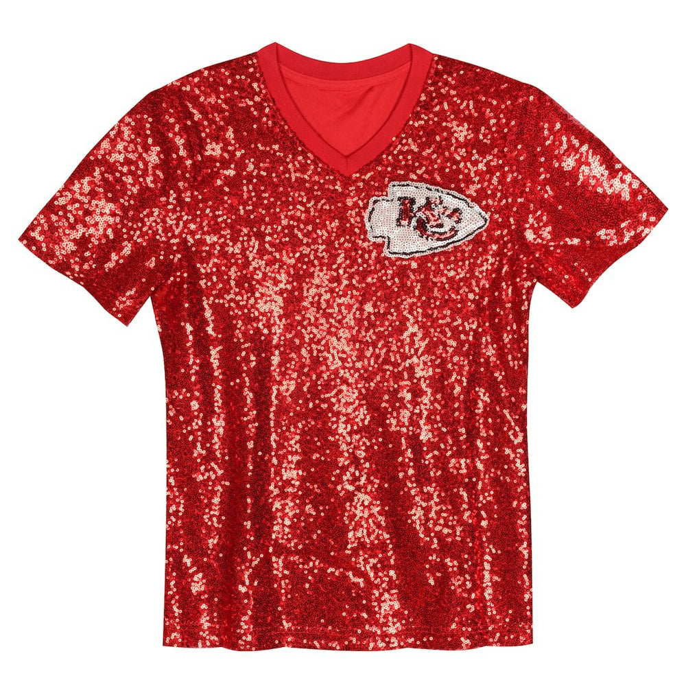 Travis Kelce Kansas City Chiefs Girls Youth Sequin V-Neck Fashion Jersey - Red discount