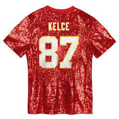 Travis Kelce Kansas City Chiefs Girls Youth Sequin V-Neck Fashion Jersey - Red discount