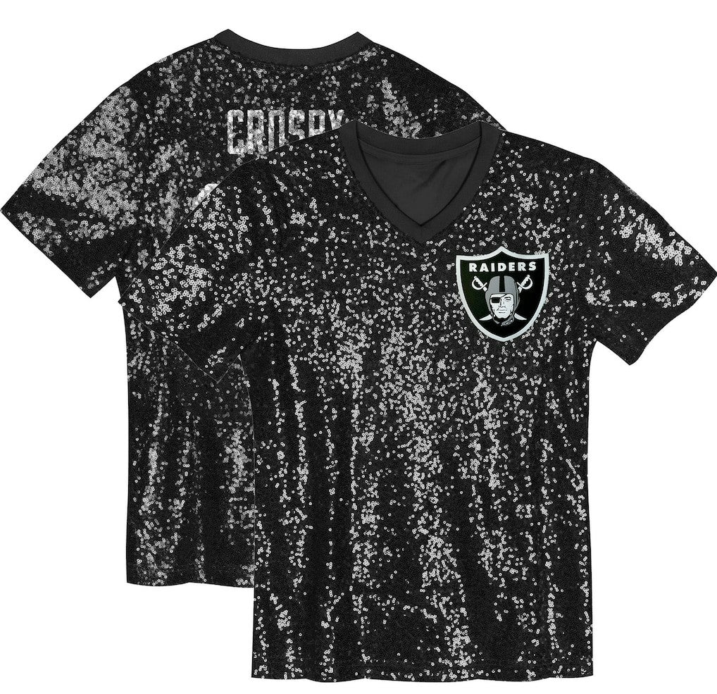 Maxx Crosby Las Vegas Raiders Girls Youth Sequin V-Neck Fashion Jersey - Black sale
