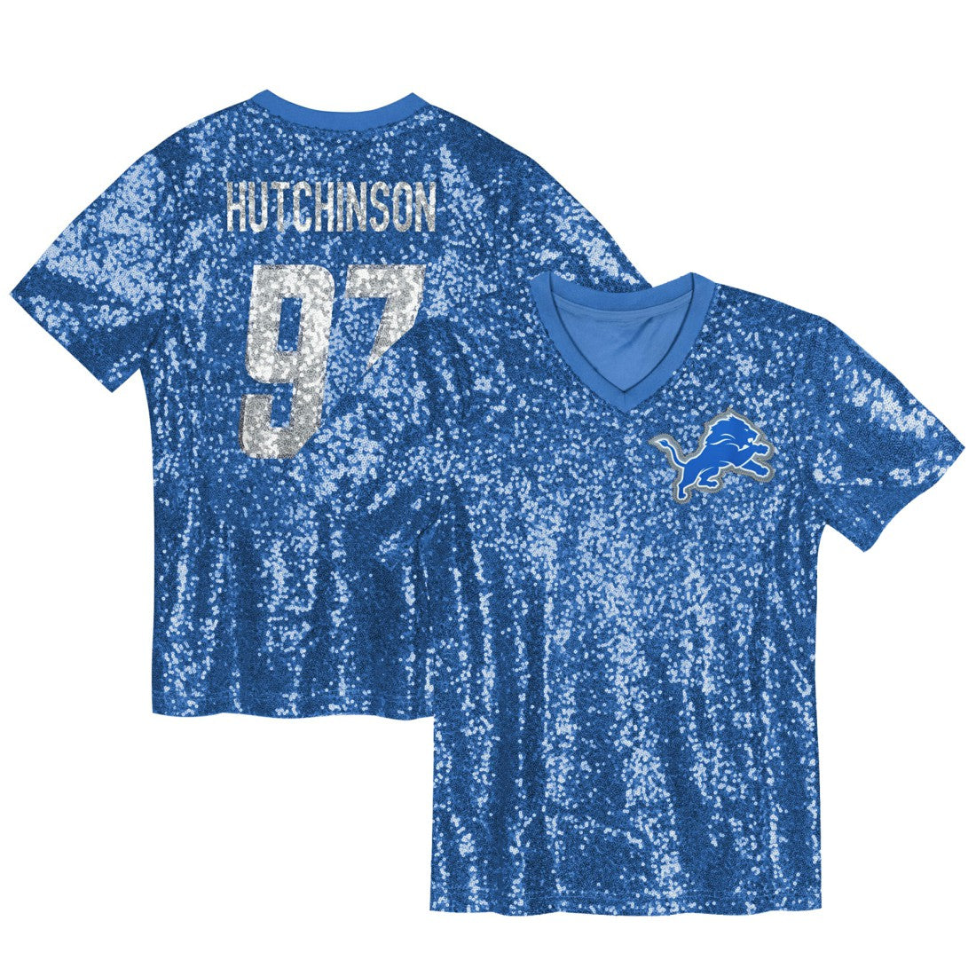 Aidan Hutchinson Detroit Lions Girls Youth Sequin V-Neck Fashion Jersey - Blue outlet