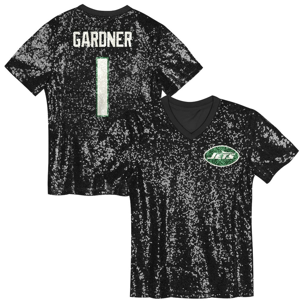 Sauce Gardner New York Jets Girls Youth Sequin V-Neck Fashion Jersey - Black online