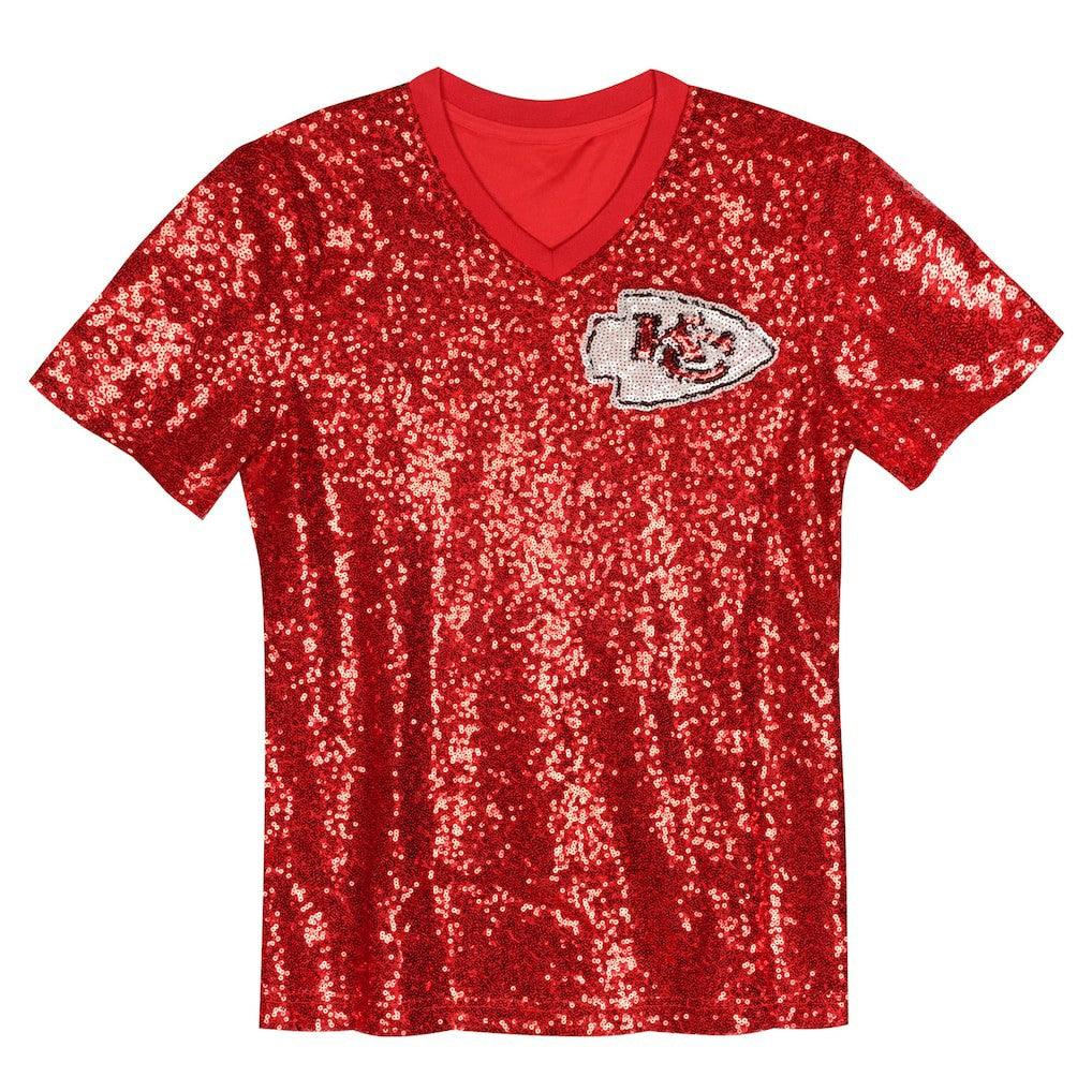Patrick Mahomes Kansas City Chiefs Girls Youth Sequin V-Neck Fashion Jersey - Red sale