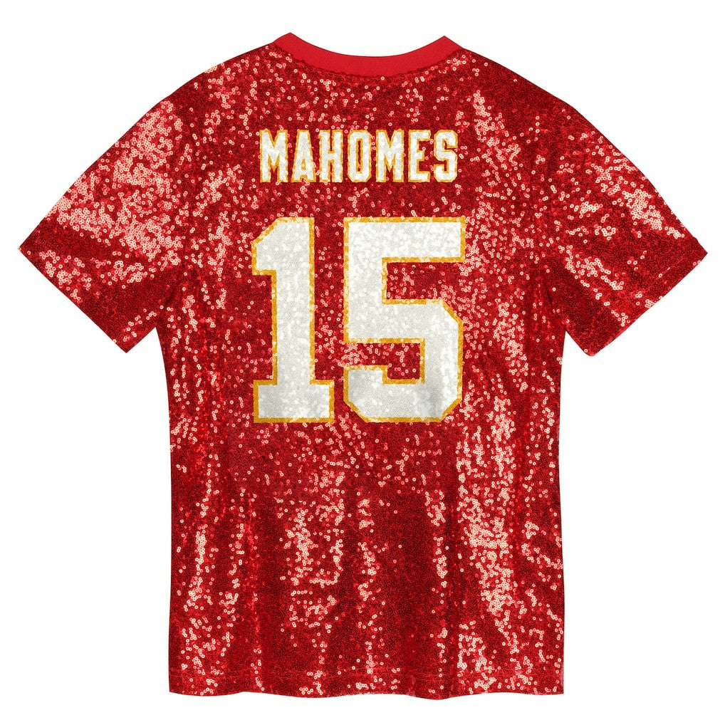 Patrick Mahomes Kansas City Chiefs Girls Youth Sequin V-Neck Fashion Jersey - Red sale