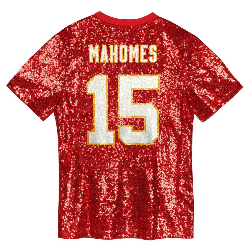 Patrick Mahomes Kansas City Chiefs Girls Youth Sequin V-Neck Fashion Jersey - Red sale