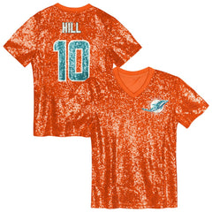 Tyreek Hill Miami Dolphins Girls Youth Sequin V-Neck Fashion Jersey - Orange on sale