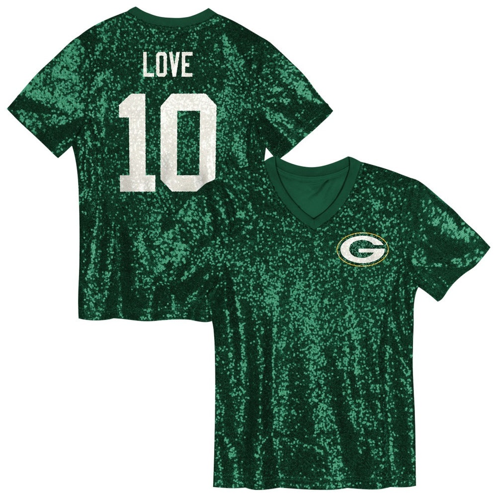 Jordan Love Green Bay Packers Girls Youth Sequin V-Neck Fashion Jersey - Green on sale