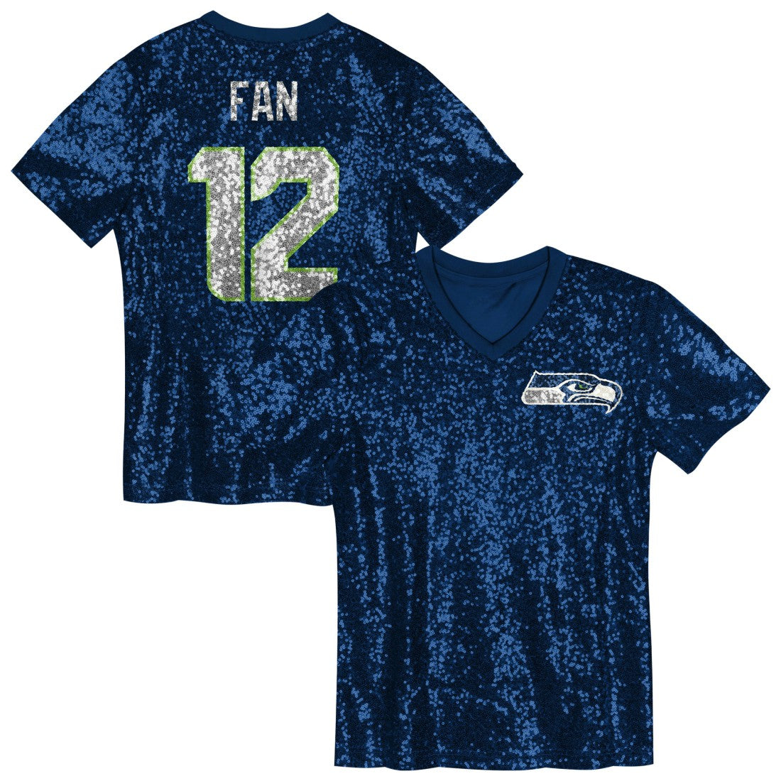 12 Fan Seattle Seahawks Girls Youth Sequin V-Neck Fashion Jersey - College Navy on sale