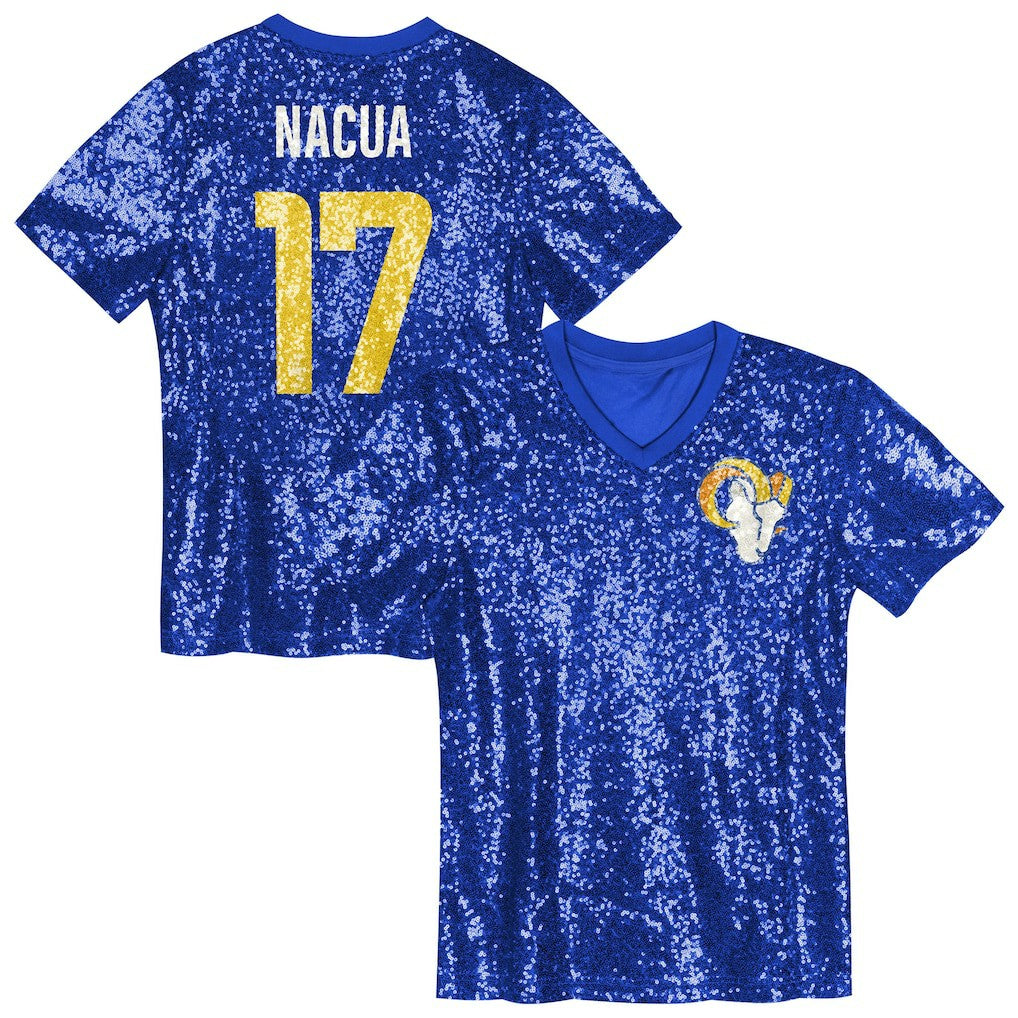 Puka Nacua Los Angeles Rams Girls Youth Sequin V-Neck Fashion Jersey - Royal for sale