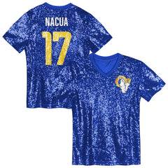 Puka Nacua Los Angeles Rams Girls Youth Sequin V-Neck Fashion Jersey - Royal for sale