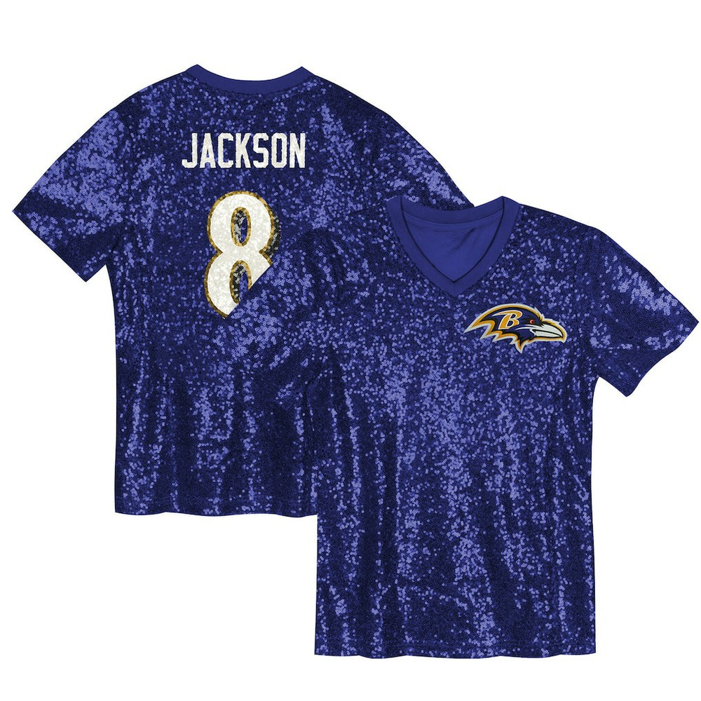Lamar Jackson Baltimore Ravens Girls Youth Sequin V-Neck Fashion Jersey - Purple online
