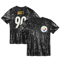 T.J. Watt Pittsburgh Steelers Girls Youth Sequin V-Neck Fashion Jersey - Black discount