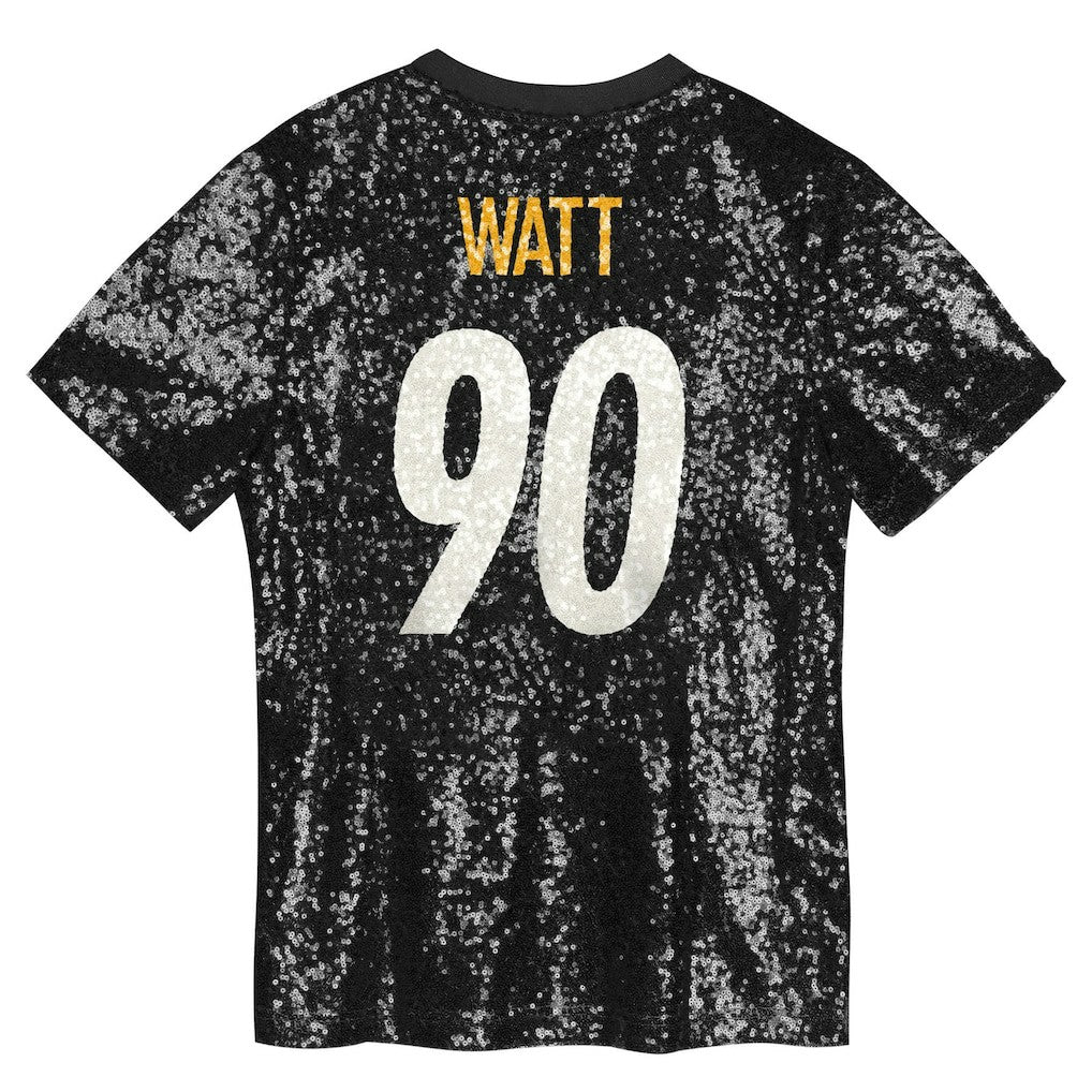 T.J. Watt Pittsburgh Steelers Girls Youth Sequin V-Neck Fashion Jersey - Black discount