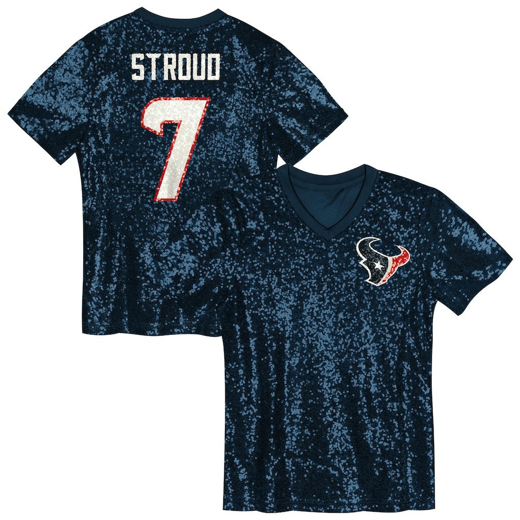 C.J. Stroud Houston Texans Girls Youth Sequin V-Neck Fashion Jersey - Navy discount