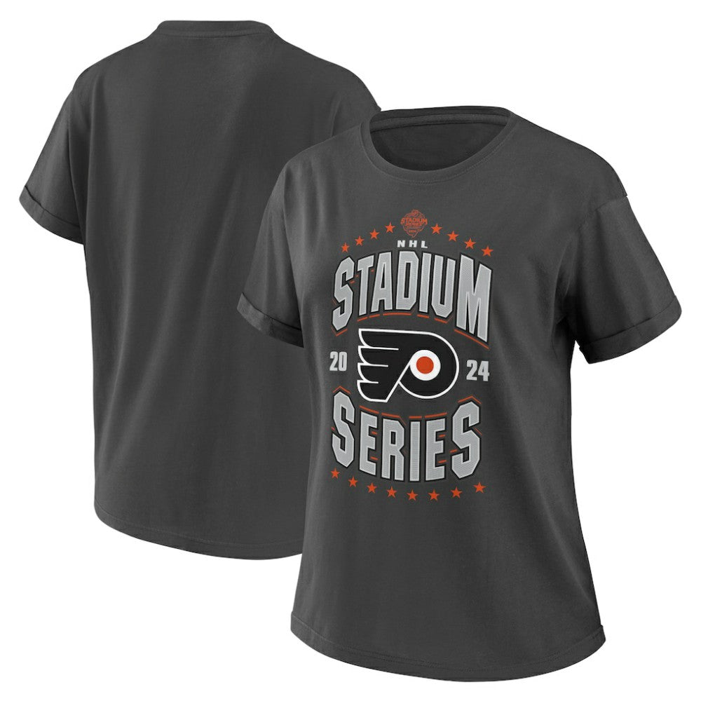 Philadelphia Flyers WEAR by Erin Andrews Women's 2024 NHL Stadium Series Boyfriend T-Shirt - Charcoal T-shirts