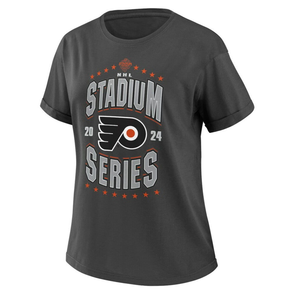 Philadelphia Flyers WEAR by Erin Andrews Women's 2024 NHL Stadium Series Boyfriend T-Shirt - Charcoal T-shirts