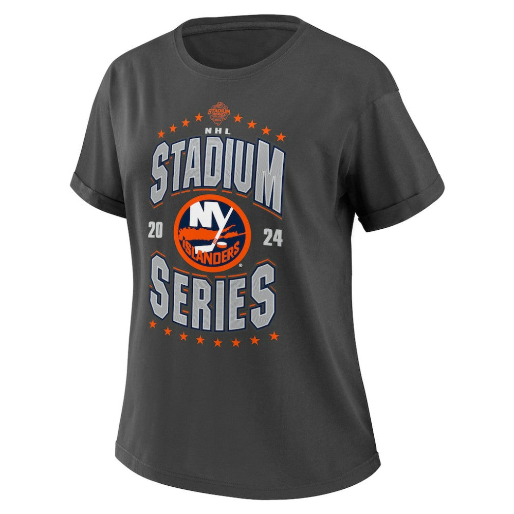 New York Islanders WEAR by Erin Andrews Women's 2024 NHL Stadium Series Boyfriend T-Shirt - Charcoal T-shirts